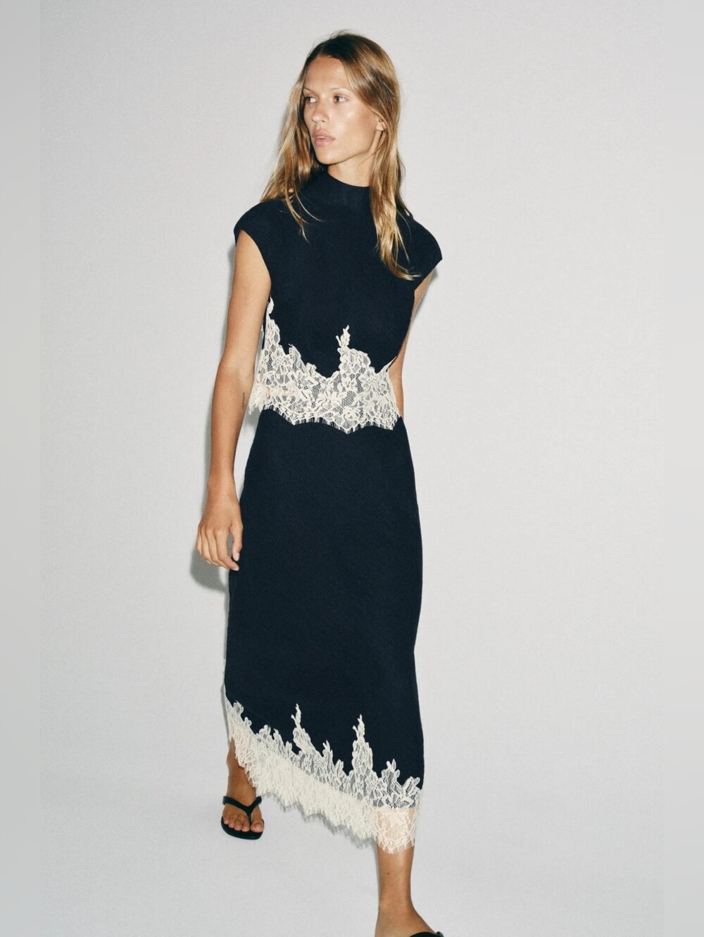 ZARA LACE TRIM MIDI SKIRT